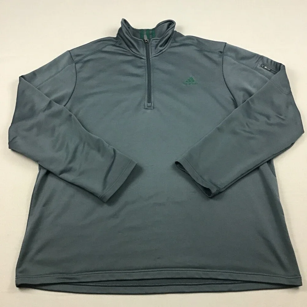 Adidas Sweater Men 2XL Blue 1/4 Zip Golf Pullover Collar Golfer Sleeve Pocket *